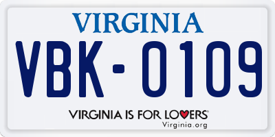 VA license plate VBK0109