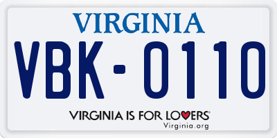 VA license plate VBK0110
