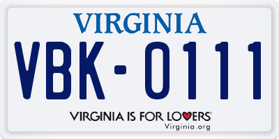 VA license plate VBK0111