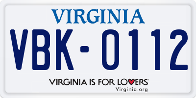 VA license plate VBK0112