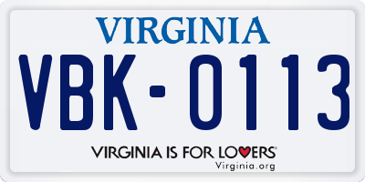 VA license plate VBK0113