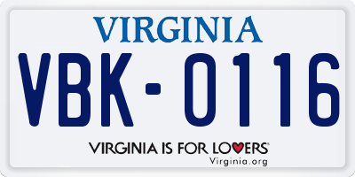 VA license plate VBK0116