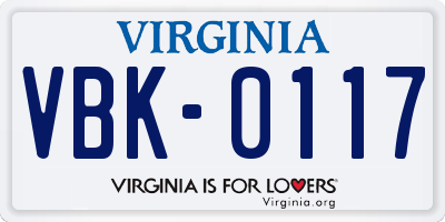 VA license plate VBK0117