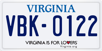 VA license plate VBK0122