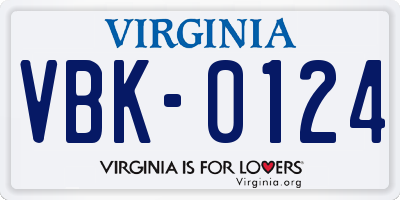 VA license plate VBK0124