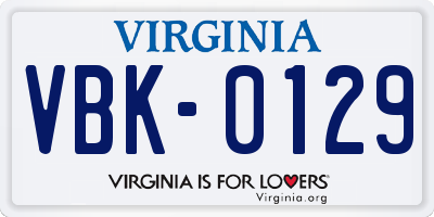 VA license plate VBK0129