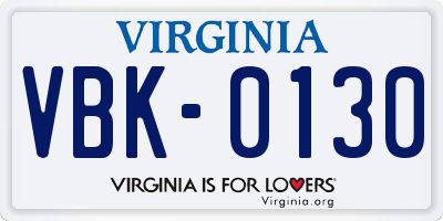 VA license plate VBK0130