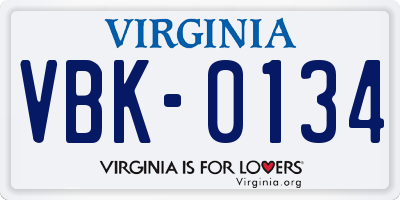 VA license plate VBK0134