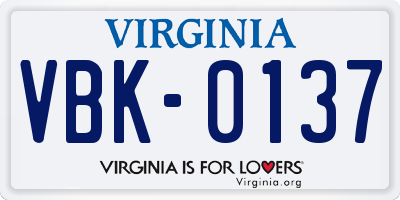 VA license plate VBK0137