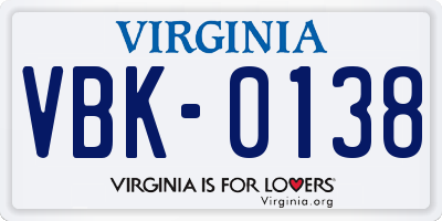 VA license plate VBK0138