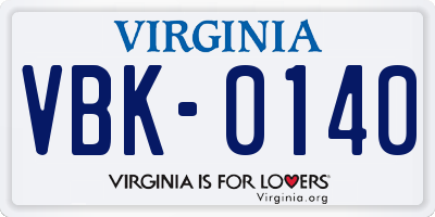 VA license plate VBK0140