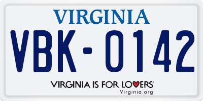 VA license plate VBK0142