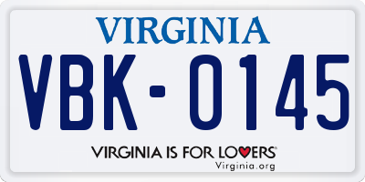 VA license plate VBK0145