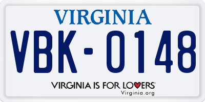 VA license plate VBK0148
