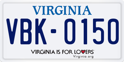 VA license plate VBK0150