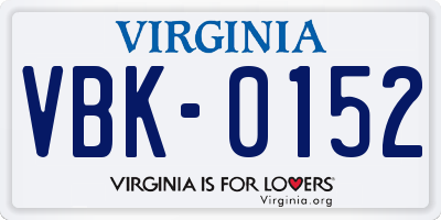 VA license plate VBK0152
