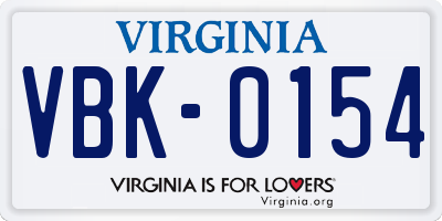 VA license plate VBK0154