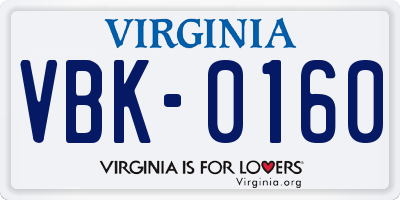 VA license plate VBK0160