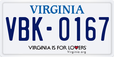 VA license plate VBK0167