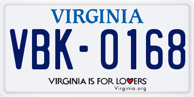 VA license plate VBK0168