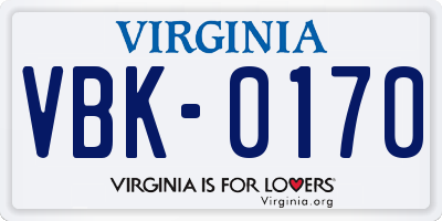 VA license plate VBK0170