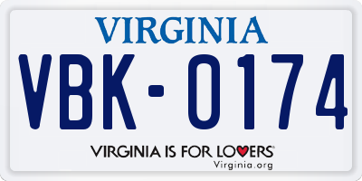 VA license plate VBK0174