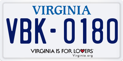 VA license plate VBK0180