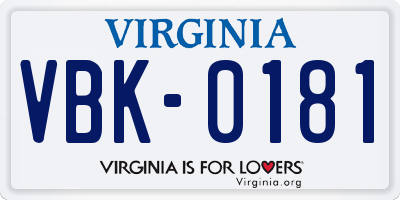 VA license plate VBK0181