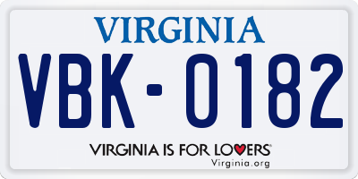 VA license plate VBK0182