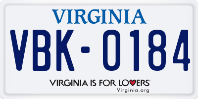 VA license plate VBK0184