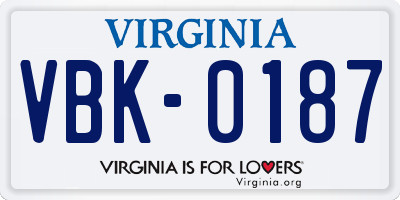 VA license plate VBK0187