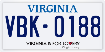 VA license plate VBK0188