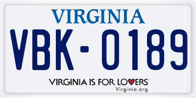 VA license plate VBK0189