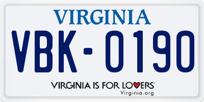 VA license plate VBK0190