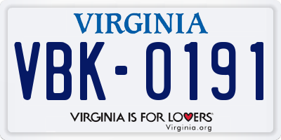 VA license plate VBK0191