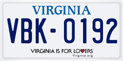 VA license plate VBK0192