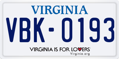 VA license plate VBK0193