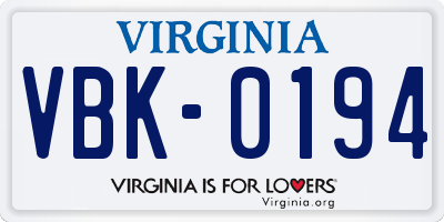 VA license plate VBK0194
