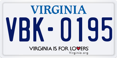 VA license plate VBK0195