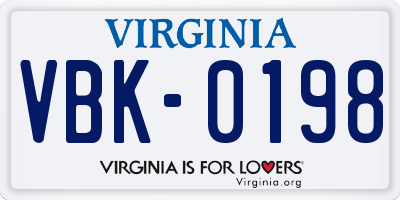 VA license plate VBK0198