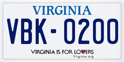 VA license plate VBK0200