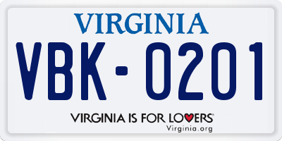 VA license plate VBK0201