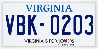 VA license plate VBK0203
