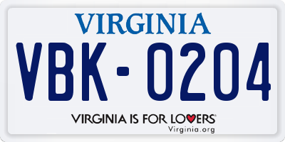 VA license plate VBK0204