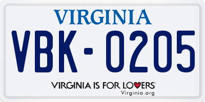 VA license plate VBK0205