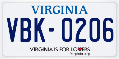 VA license plate VBK0206