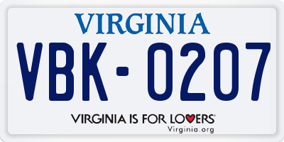 VA license plate VBK0207