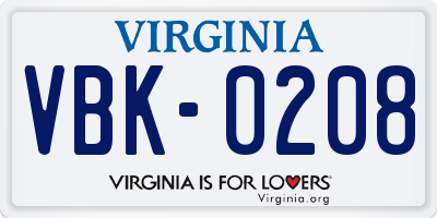 VA license plate VBK0208