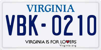 VA license plate VBK0210