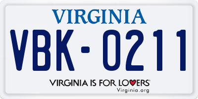 VA license plate VBK0211